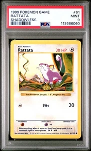 1999 POKEMON GAME #61 RATTATA SHADOWLESS PSA 9 MINT - Picture 1 of 2