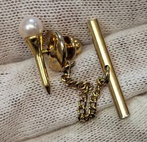 DOLAN BULLOCK 14K Gold Golf Tee & Pearl Tie Tac or a Hat or lapel Pin BY D&B 