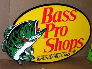 BASS PRO SHOPS - Oval Shaped & Embossed - BIG METAL SIGN - Shows Their FISH LOGO - Picture 1 of 12