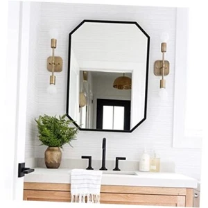 Octagon Wall Mirror,Bathroom Mirror,Asymmetrical Vanity 20x28 Inch Black - Picture 1 of 8