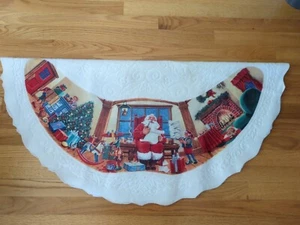 Vintage Filz Weihnachtsmänner bester Weihnachtsbaum Rock Tisch Abdeckung 42" Santa mit Liste Elfe - Bild 1 von 8