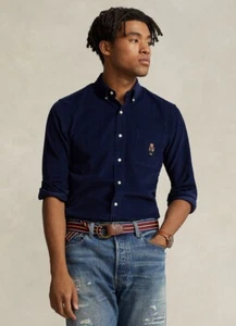 NWT Polo Ralph Lauren Polo Bear Men’s Corduroy Button Up Navy Shirt Sz LT - Picture 1 of 10