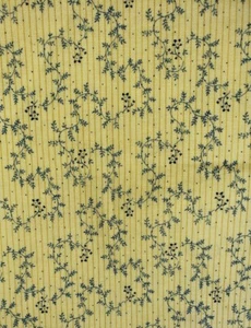 Vntg Sewing Fabric Andover Tiny Navy Floral Pin Stripe 3/4ydx45" Cotton Yellow - Picture 1 of 4