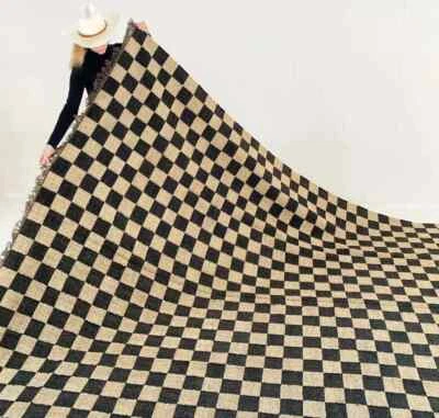 Handwoven Checkered Rug - Black Beige Checkerboard Pattern Living Room Carpet - Image 1 of 4