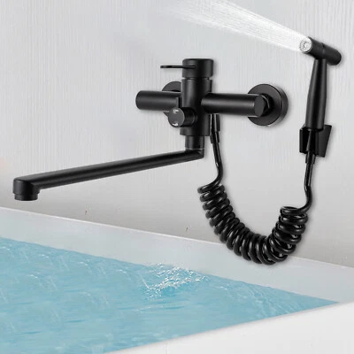 Wall Mounted Kitchen Faucet Swivel Stainless Steel Tap 360° Sink Fittings - Image 1 of 4