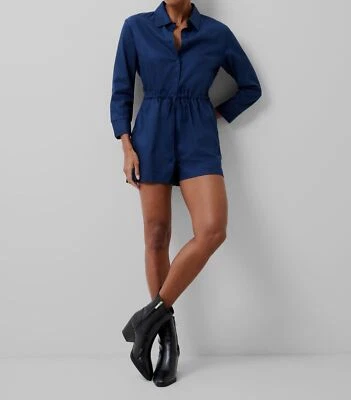 French Connection Women's Blue 3/4 Sleeve Drawstring Waist Playsuit Size M - Image 1 of 3