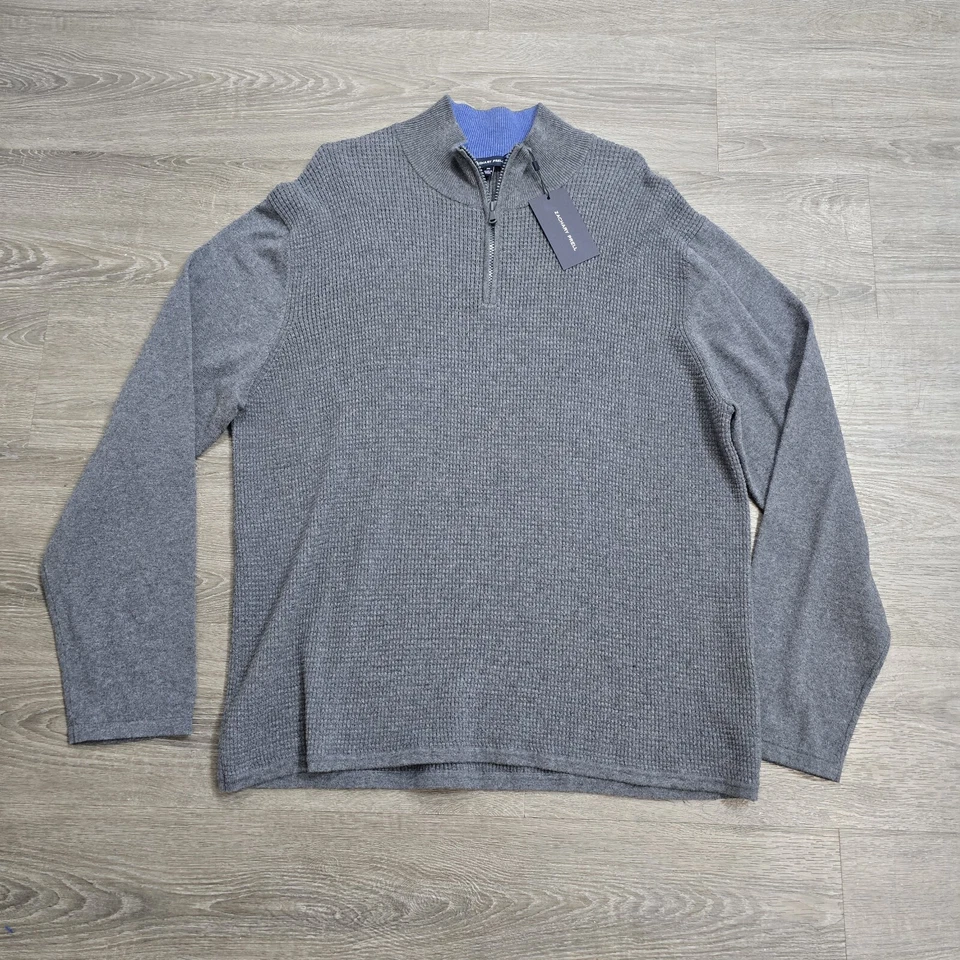 Zachary Prell хлопок кашемир вафель воронка 1/4 молнии свитер серый мужской XXL - Изображение 1 из 4