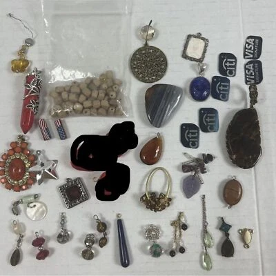 Boho Focal Points Mixed Lot Stones Unique Pendants And Jewelry Making Findings - Image 1 of 4