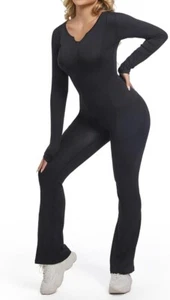 Workout Jumpsuits for Women Long Sleeve Sexy V Neck One Piece Yoga Outfits-M - Picture 1 of 6