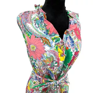 Talbots Women Paisley Floral Sleeveless Belted Cotton Dress 12 Multicolor Preppy - Picture 1 of 8