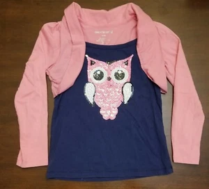 GIRLS SIZE Medium (5/6) ONE STEP UP Pink and Navy Blue Owl SHIRT - Picture 1 of 7