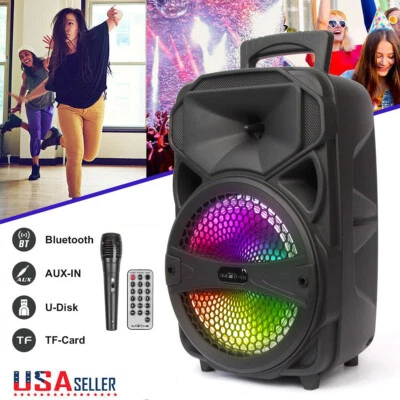 1000W Portable Bluetooth Speaker Heavy Bass Sound System 8" Subwoofer FM + Mic - Image 1 of 4