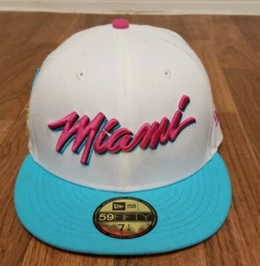 7 1/8 Miami Heat Capnova 2 Tone Teal & Purple With Pink UV Side Patch Fitted Hat - Picture 1 of 7
