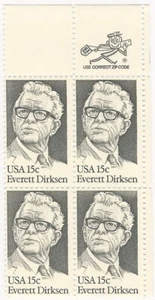 #1874 –1981 15c Everett Dirksen PLATE Block of 4 MNH Full Gum - Picture 1 of 1