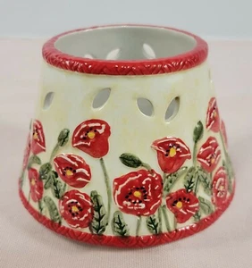 Small Candle  Shade Topper / Spring Flowers . Red flowers and Green  - Picture 1 of 7