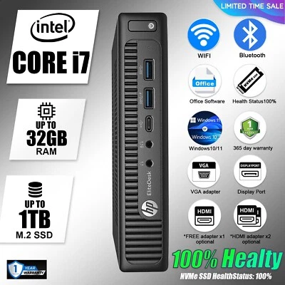 HP Micro Desktop Computer PC i7, Up to 32GB RAM, 1TB SSD, Windows 10/11 WiFi - Image 1 of 4