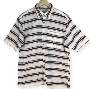 Camicia uomo Orvis con bottoni media a righe blu arancione avorio tasca seno - Foto 1 di 15