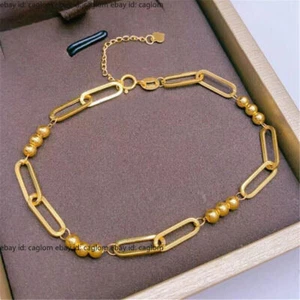 Pure Au750 18K Yellow Gold Chain Cable Rolo O Beads Link Bracelet 6.3-7.5inch - Picture 1 of 9