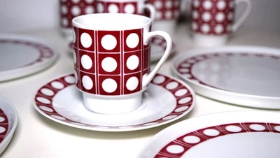 Melitta Kaffeeservice Form: Hamburg 20 Dekor: Domino Purpur Weiß - Bild 1 von 4