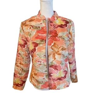 Analogy Floral Zip Front Jacket/Blazer Petite Size Medium - Picture 1 of 6