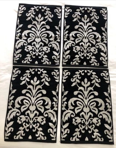 4- NEW-Wellesley Manor Fingertip Towels 12”x18”Black & White Damask Soft Velour - Picture 1 of 14