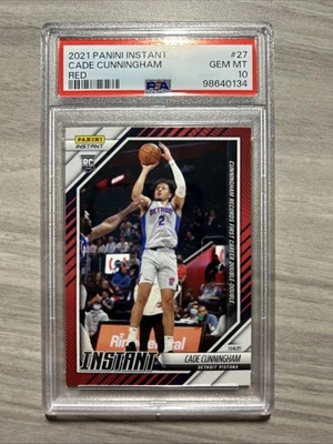 2021 Panini Instant Red Pistons Cade Cunningham Rookie #27 RC SP #/99 PSA 10 - Image 1 of 2