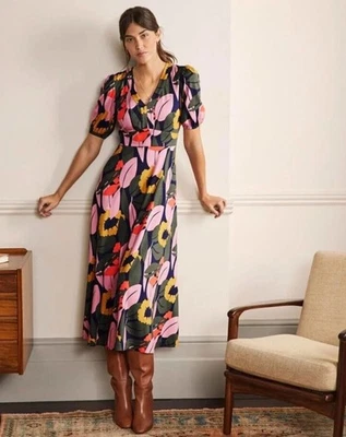 Vestido Boden Cuello en V Jersey Largo Midi Azul Marino Francés Abstracto Flor 12 P Foto 1 de 4