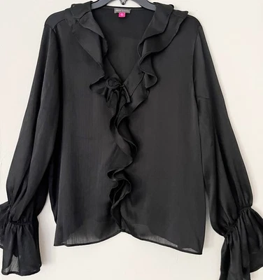 Новый с Ярлыками $89 Vince Camuto черный с оборками длинным рукавом блузка рубашка Топ женщин XL - Изображение 1 из 4