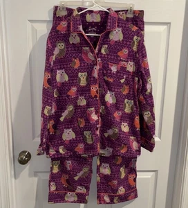 Nick & Nora Pajamas Set Purple Owl Print Flannel Women’s Size L Sleepwear - Picture 1 of 3