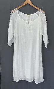 Indigo Rose Gauzy White Cutout Lace Dress Size XL  Boho Bridal Coastal Country - Picture 1 of 14