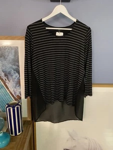 Women’s Threadz Australia Striped Long Sleeve Top With Mesh Layered Back L - Picture 1 of 5