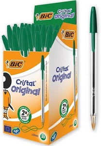 ORIGINAL BIC CRISTAL MEDIUM BALLPOINT PENS BALL POINT BIROS GREEN - Picture 1 of 3