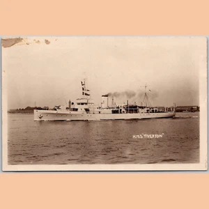 RPPC HMS Tiverton Royal Navy Hunt Class Minesweeper Ship WWI Real Photo Postcard - Picture 1 of 4