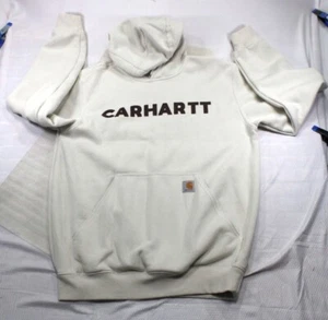 Carhartt Spell Out Mens Loose Fit Hooded Sweatshirt White Cotton/Polyester Blend - Picture 1 of 12