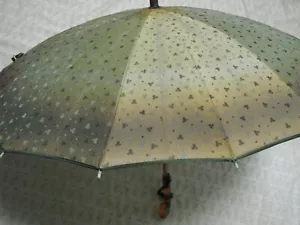 Ombrello ombrellone vintage anni 30 40 marrone/oro stampa giapponese manico lucite - Foto 1 di 7