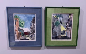 1950's Framed Watercolor Paintings Pirates Alley French Market New Orleans - Picture 1 of 15