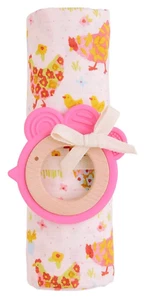 Mud Pie Baby Girl  Farm Cotton  Swaddle Blanket & Teether Set NEW - Picture 1 of 1