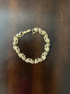 Bracciale maglia ciondolo gatto tono oro 7" - Foto 1 di 8