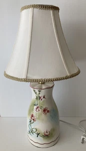 Vintage Stiffel Table Lamp 20.5” White W/Pink Flowers Orig Linen Shade Ceramic - Picture 1 of 12