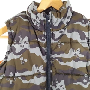 OLD NAVY Kids Puffer Vest Size M Skull Camo Zip Orange Fleece Halloween Gorpcore - Picture 1 of 12