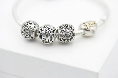Pandora Armreif mit 3 Elementen 925er Silber & 1 Herz/Love Clip Silber Gold Top  - Bild 1 von 4