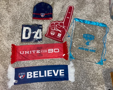 FC DALLAS Scarf Set of 3 Rally Scarfs, Hat, Finger And Clear Cinch bag Cover