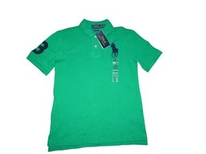 Polo Ralph Lauren Boys Short Sleeve Shirt Cotton Knit Big Pony Green Blue 10 12 - Picture 1 of 5