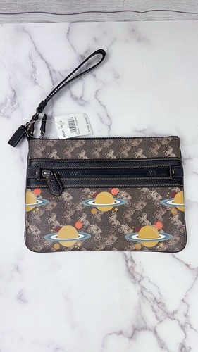 Nuovo Coach Donna Braccialetto Marrone Tela Pelle Carrozza Cavalli Saturno Pianeta