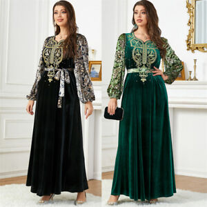 Islamic Abaya Women Muslim Maxi Dress Velvet Kaftan Long Robes Ramadan Dresses