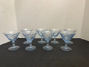 Vintage Cambridge Moonlight Blue Sherbet Champagne Coupe Glass Stem Set of 8 - Picture 1 of 4