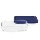 Pyrex Simply Store Glass Rectangular Food Container with Dark Blue Lid (3-Cup)