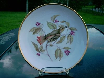 MITTERRTEICH GERMANY 36 GOLD TRIM 7.5"  PLATE  FAN TAIL AND OPEN BEAK BIRD - Image 1 of 4