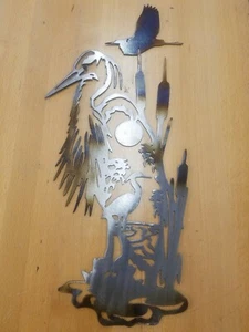 Heron Metal Wall Art Plasma Cut Home Decor Gift Idea Blue White Swan Crane - Picture 1 of 1