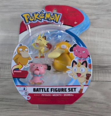 Pokémon Battle Figure Set 3 Figures Psyduck Meowth & Snubbull Super Rare 2019 - Image 1 of 4